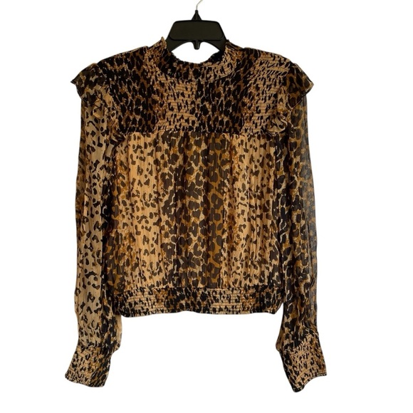 Free People Leo combo leopard print long sleeve sheer blouse size M NWOT - Picture 10 of 15
